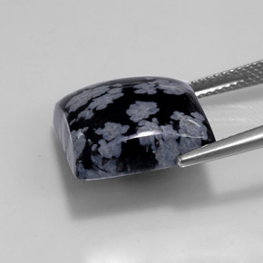 Obsidiana floco de neve preto natural 12,36ct, quadrado, opaco