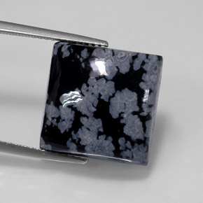 Obsidiana floco de neve preto natural 12,14ct, quadrado, opaco