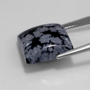 Obsidiana floco de neve preto natural 12,14ct, quadrado, opaco