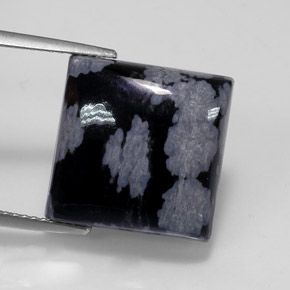 Obsidiana floco de neve preto natural 11,19ct, quadrado, opaco