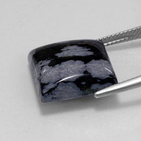 Obsidiana floco de neve preto natural 11,19ct, quadrado, opaco