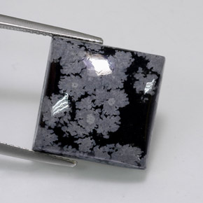 Obsidiana floco de neve preto natural 11,84ct, quadrado, opaco