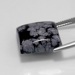 Obsidiana floco de neve preto natural 11,84ct, quadrado, opaco