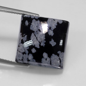 Obsidiana floco de neve preto natural 12,37ct, quadrado, opaco