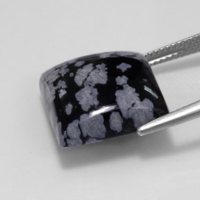 Obsidiana floco de neve preto natural 12,37ct, quadrado, opaco