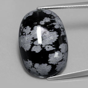 Obsidiana floco de neve preto natural 13,62ct, corte oval, opaco