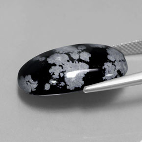 Obsidiana floco de neve preto natural 13,62ct, corte oval, opaco