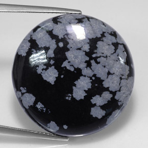 Obsidiana floco de neve preto natural 28,56ct, corte redondo, opaco