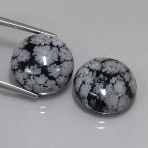 Pedras preciosas de obsidiana floco de neve preto natural de  ct, corte redondo, opaco