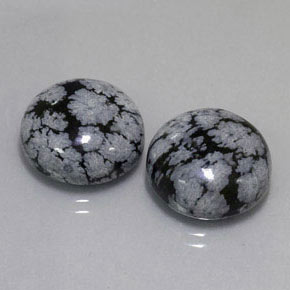 Pedras preciosas de obsidiana floco de neve preto natural de  ct, corte redondo, opaco