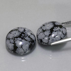 Pedras preciosas de obsidiana floco de neve preto natural de  ct, corte redondo, opaco