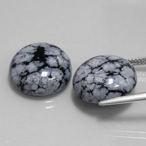 Pedras preciosas de obsidiana floco de neve preto natural de  ct, corte redondo, opaco