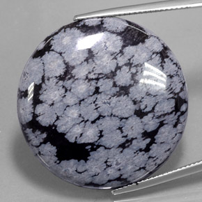 Obsidiana floco de neve preto natural 35,88ct, corte redondo, opaco