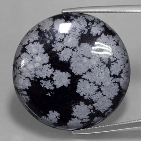 Obsidiana floco de neve preto natural 29,16ct, corte redondo, opaco