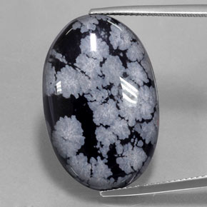 Obsidiana floco de neve preto natural 22,37ct, corte oval, opaco