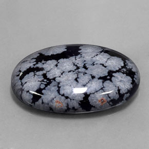 Obsidiana floco de neve preto natural 22,37ct, corte oval, opaco