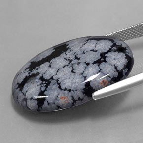 Obsidiana floco de neve preto natural 22,37ct, corte oval, opaco