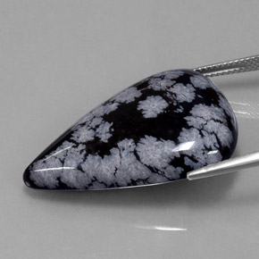 Obsidiana floco de neve multicolorido natural 28,43ct, formato de pêra, opaco