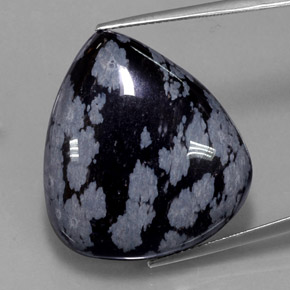 Obsidiana floco de neve preto natural 34,56ct, formato de pêra, opaco