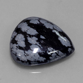 Obsidiana floco de neve preto natural 34,56ct, formato de pêra, opaco