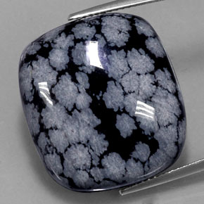 Obsidiana floco de neve preto natural 29,46ct, almofada cortada, opaco