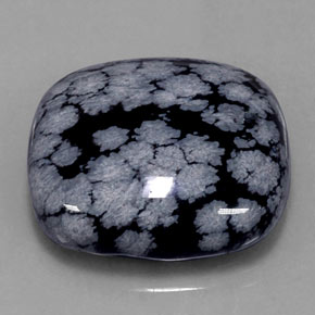 Obsidiana floco de neve preto natural 29,46ct, almofada cortada, opaco