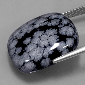 Obsidiana floco de neve preto natural 29,46ct, almofada cortada, opaco