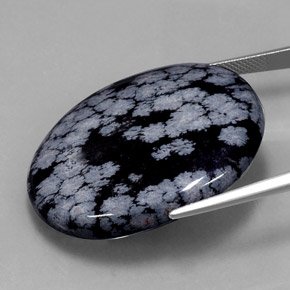 Obsidiana floco de neve preto natural 48,46ct, corte oval, opaco