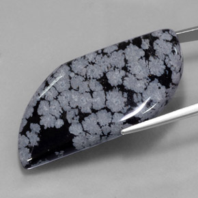 Obsidiana floco de neve preto natural 49,62ct, forma extravagante, opaco