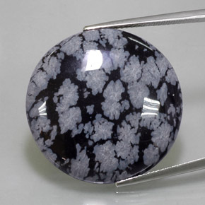 Obsidiana floco de neve preto natural 31,32ct, corte redondo, opaco