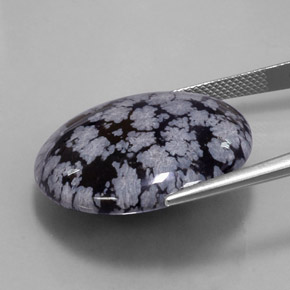 Obsidiana floco de neve preto natural 31,32ct, corte redondo, opaco