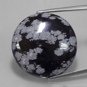 Obsidiana floco de neve preto natural 25,93ct, corte redondo, opaco