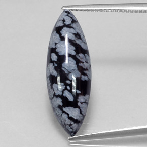 Obsidiana floco de neve preto natural 6,42ct, marquise, opaco