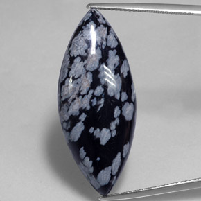 Obsidiana floco de neve preto natural 19,40ct, marquise, opaco