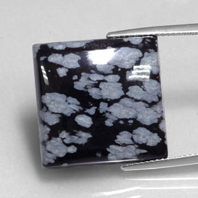 Obsidiana floco de neve preto natural 20,90ct, quadrado, opaco