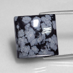 Obsidiana floco de neve preto natural 19,17ct, quadrado, opaco