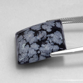 Obsidiana floco de neve preto natural 19,17ct, quadrado, opaco