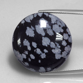 Obsidiana floco de neve preto natural 24,99ct, corte redondo, opaco