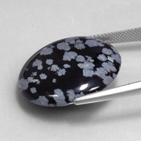 Obsidiana floco de neve preto natural 24,99ct, corte redondo, opaco