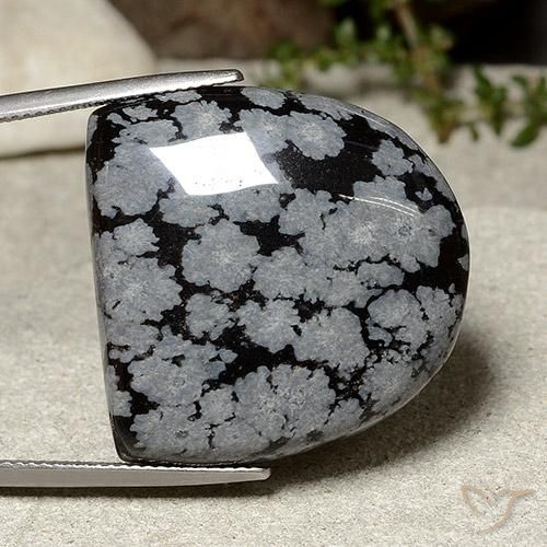 Obsidiana Floco de Neve cinza-branco preto Natural 37.14ct, Chique, Opaco