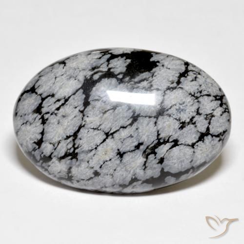 30.96ct Natural cinza-branco preto Obsidiana Floco de Neve, oval, Opaco