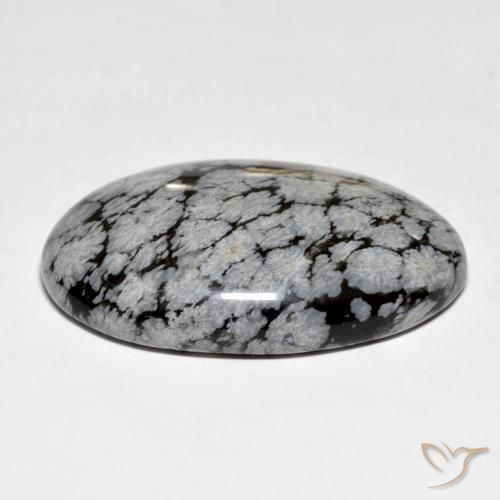 Obsidiana Floco de Neve cinza-branco preto Natural 30.96ct, oval, Opaco