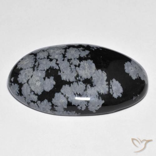 Obsidiana Floco de Neve cinza-branco preto Natural 39.01ct, oval, Opaco