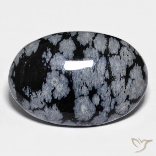32.04ct Natural cinza-branco preto Obsidiana Floco de Neve, oval, Opaco