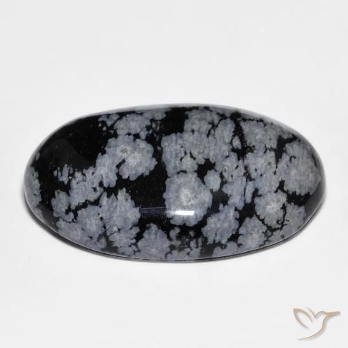Obsidiana Floco de Neve cinza-branco preto Natural 32.04ct, oval, Opaco