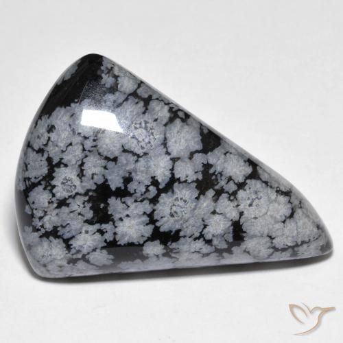 Obsidiana Floco de Neve cinza-branco preto Natural 28.63ct, Formato de pêra, Opaco