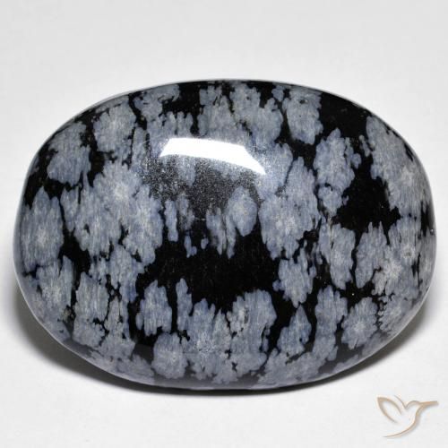 45.67ct Natural cinza-branco preto Obsidiana Floco de Neve, oval, Opaco
