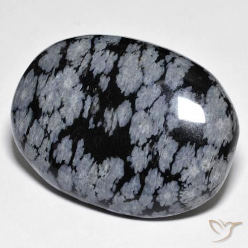 Obsidiana Floco de Neve cinza-branco preto Natural 45.67ct, oval, Opaco