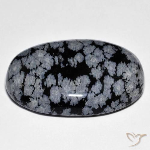 Obsidiana Floco de Neve cinza-branco preto Natural 45.67ct, oval, Opaco