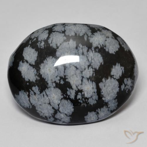 44.26ct Natural cinza-branco preto Obsidiana Floco de Neve, oval, Opaco